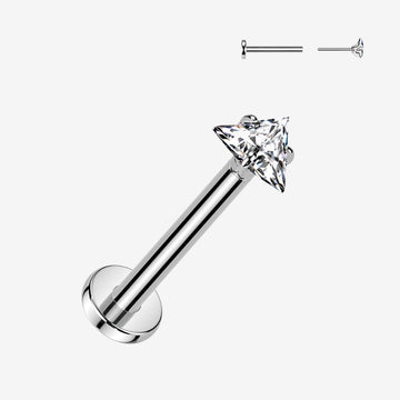 Implant Grade Titanium OneFit Threadless Triangle Gem Sparkle Top Flat Back Labret-Clear Gem